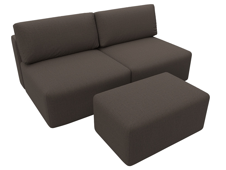 Диван прямой модульный с пуфом Лига-060 НПБ (амур 05 коричневый)