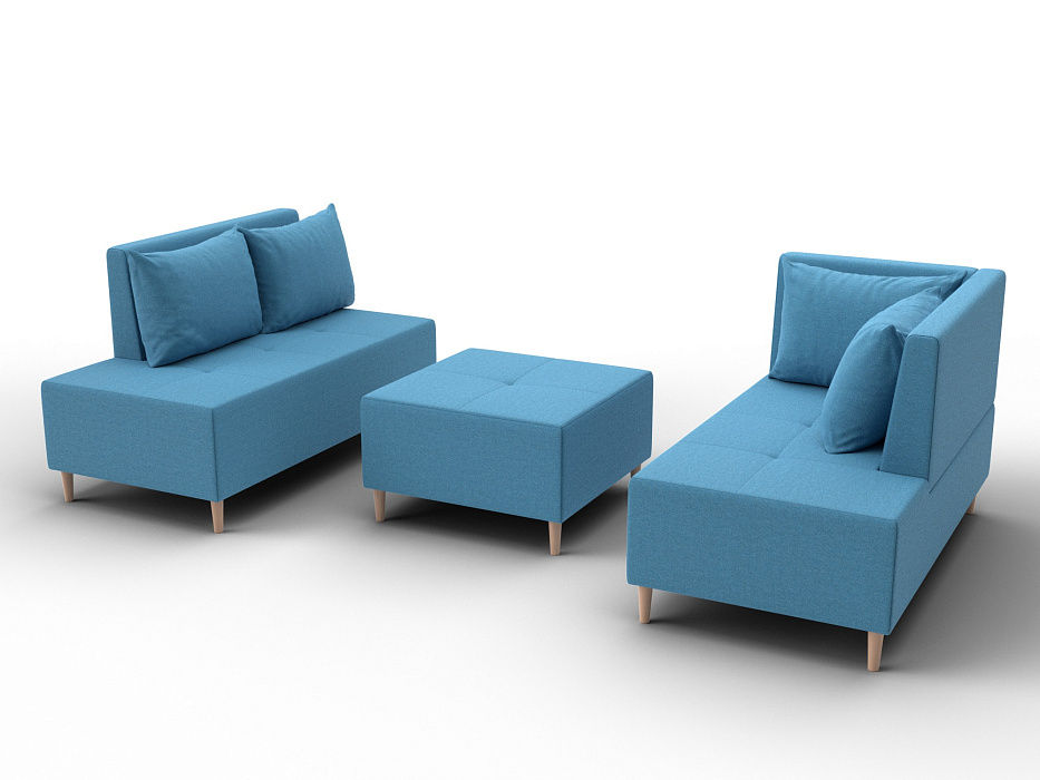 Диван угловой модульный с пуфом Лига-126 угол правый (амур 10 голубой)