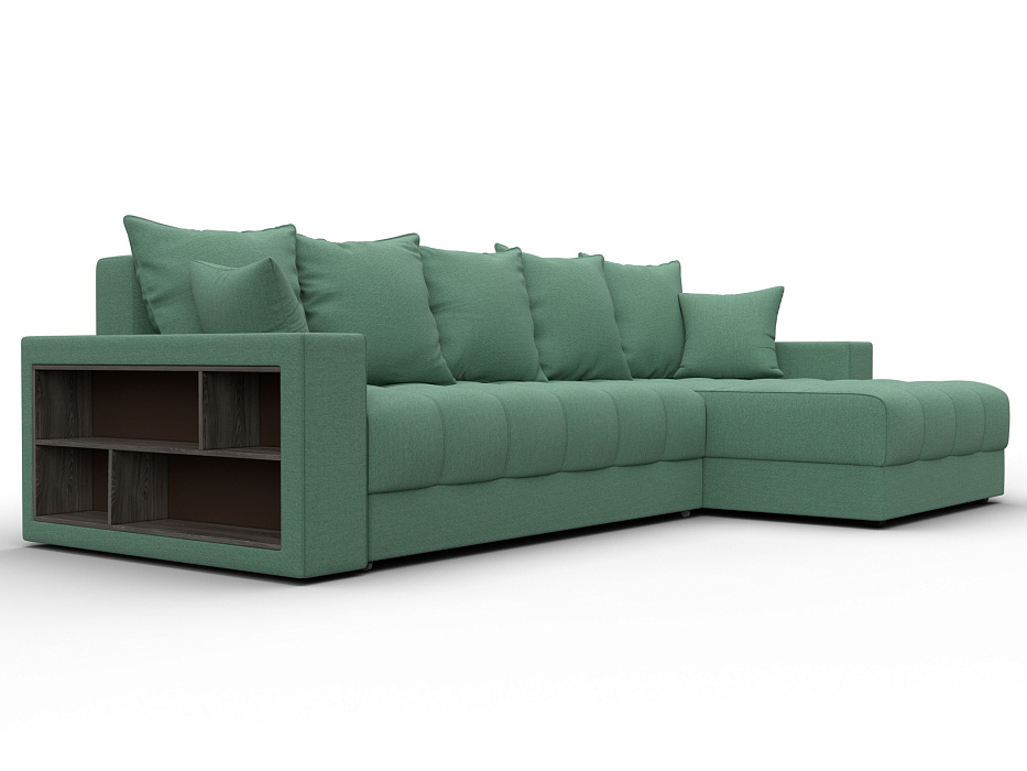 Диван угловой с декором и полкой Лига-050 НПБ (амур 11 зеленый)