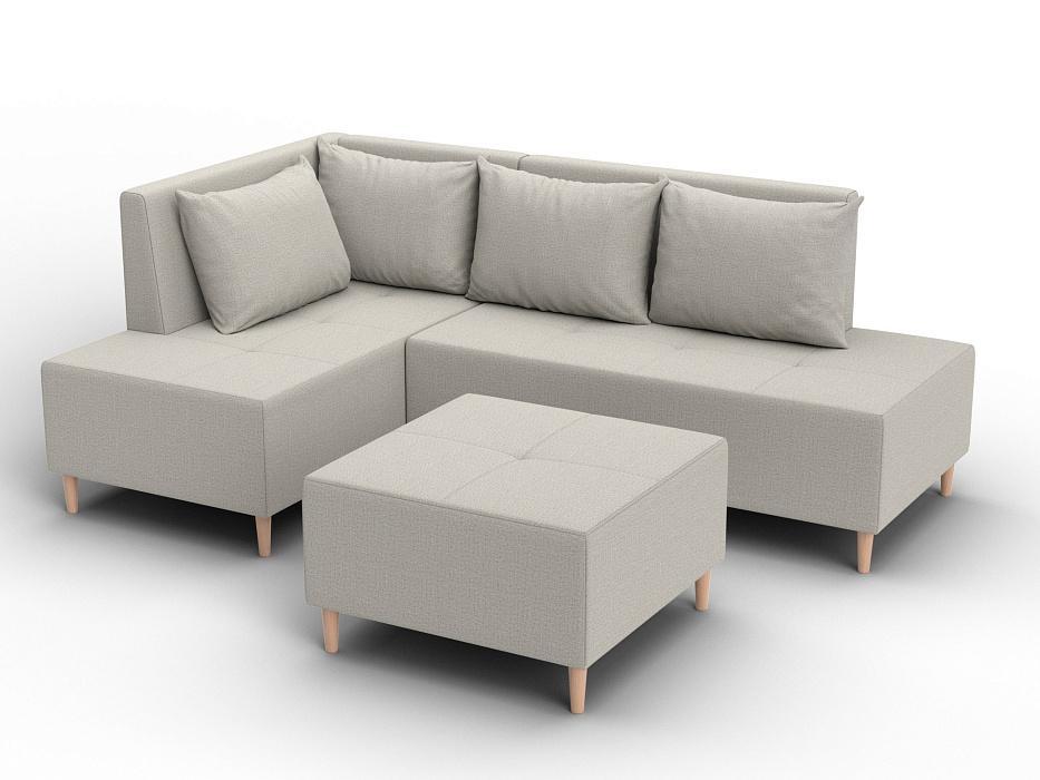Диван угловой модульный с пуфом Лига-126 угол левый (амур 02 бежевый)