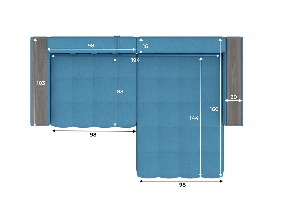 Диван угловой с декором Лига-049 НПБ (амур 10 голубой)