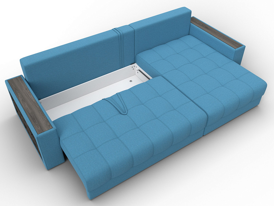 Диван угловой с декором и полкой Лига-050 НПБ (амур 10 голубой)