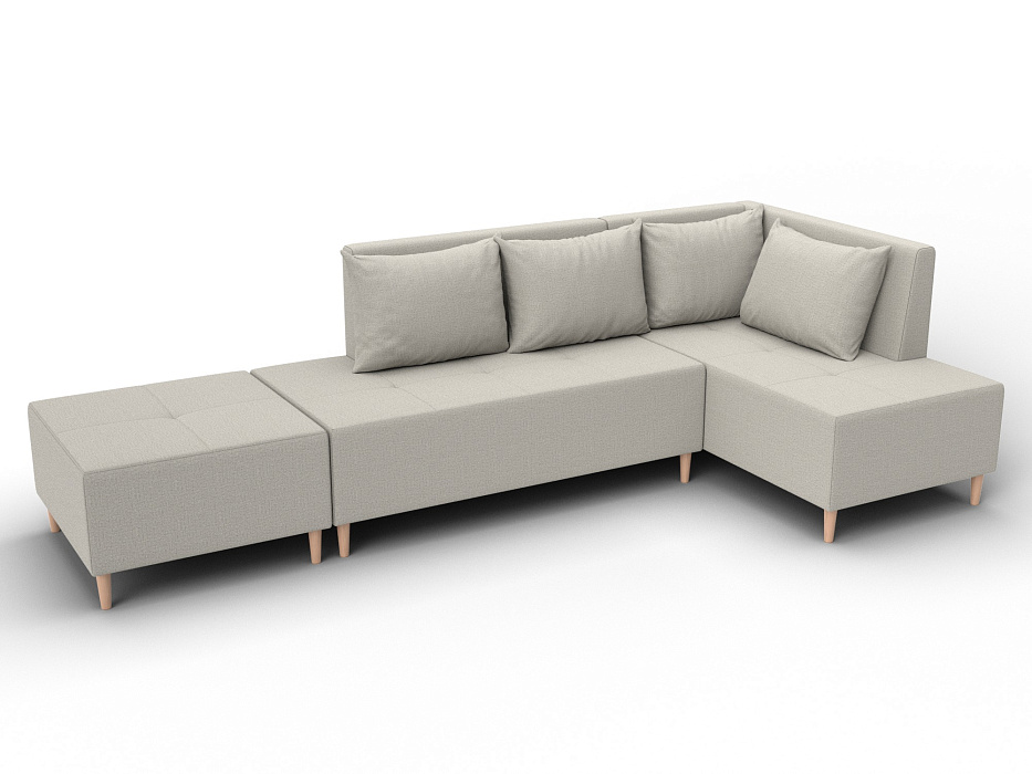 Диван угловой модульный с пуфом Лига-126 угол правый (амур 02 бежевый)