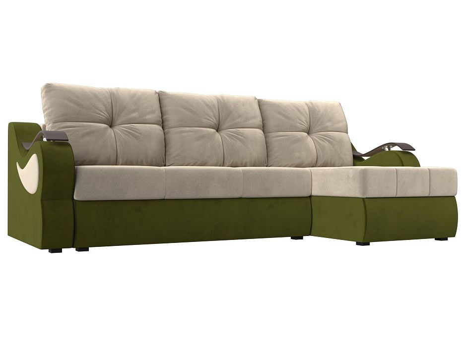 Угловой диван Меркурий правый угол (бежевый\зеленый цвет)