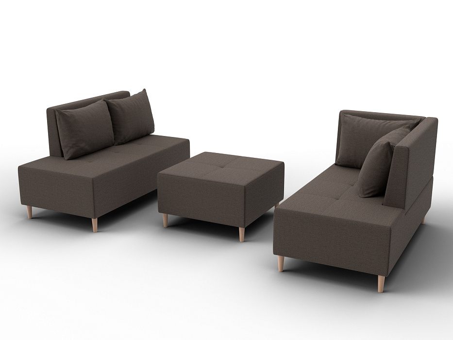 Диван угловой модульный с пуфом Лига-126 угол правый (амур 05 коричневый)