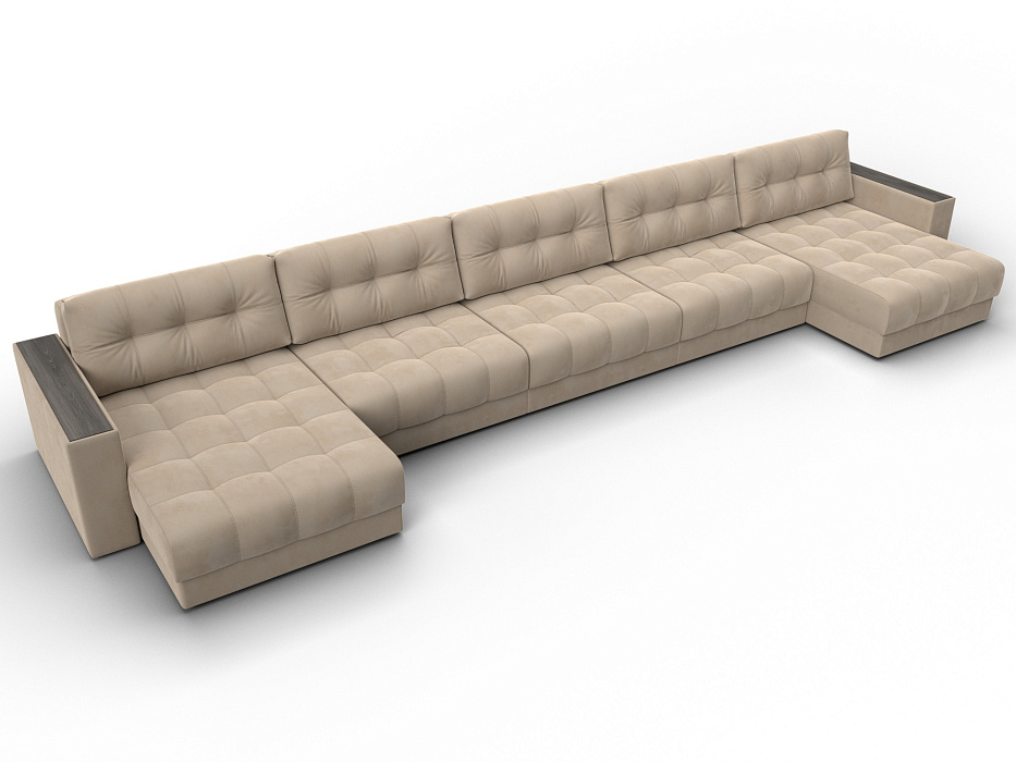 Диван П-образный с декором Лига-049 НПБ Мегалонг (seven 729 бежевый)