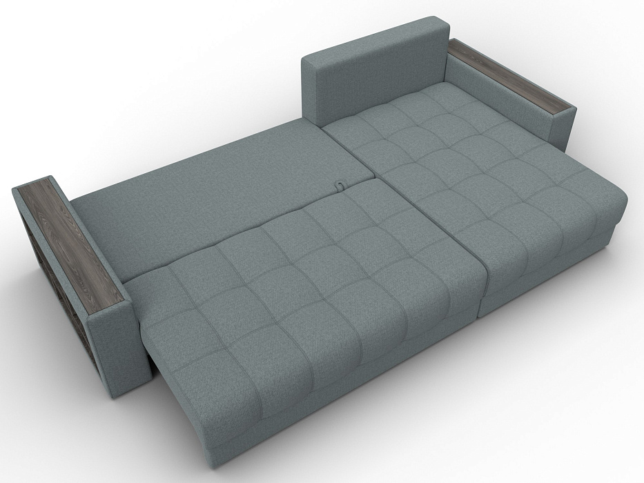 Диван угловой с декором и полкой Лига-050 НПБ (амур 07 серый)