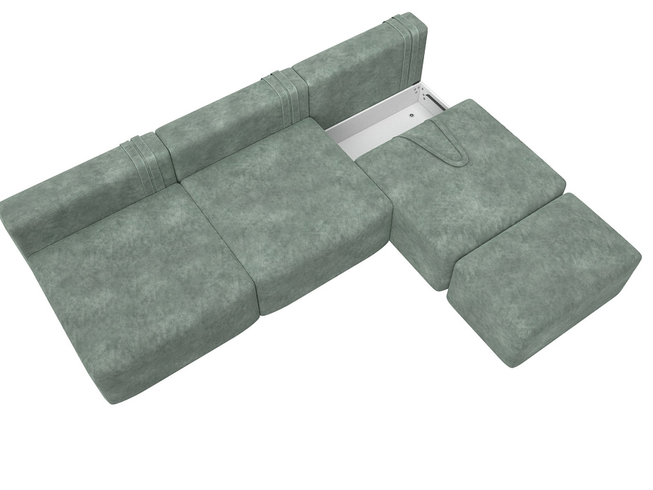 Диван угловой модульный с пуфом Лига-060 НПБ Лонг угол универсальный (brut 08 зеленый)